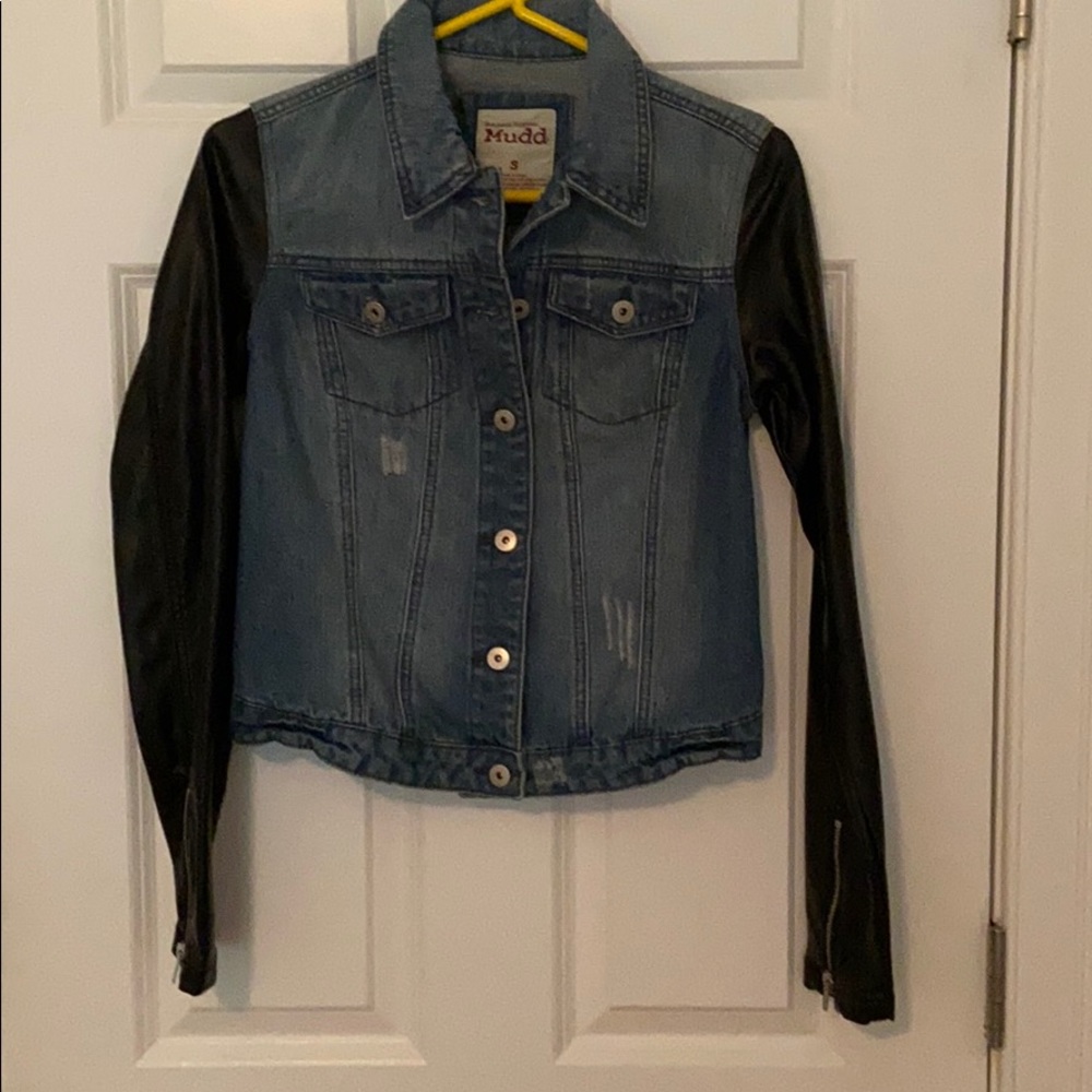 Cute Jean Jacket with faux leather sleeves.